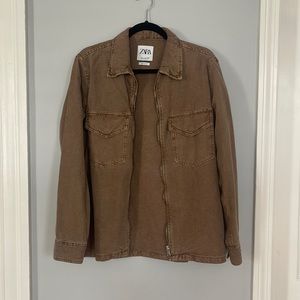 Zara men’s tan jean zip up jacket